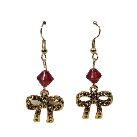 Boutique Jewelry - Women's red ans gold bow Christmas homema earrings